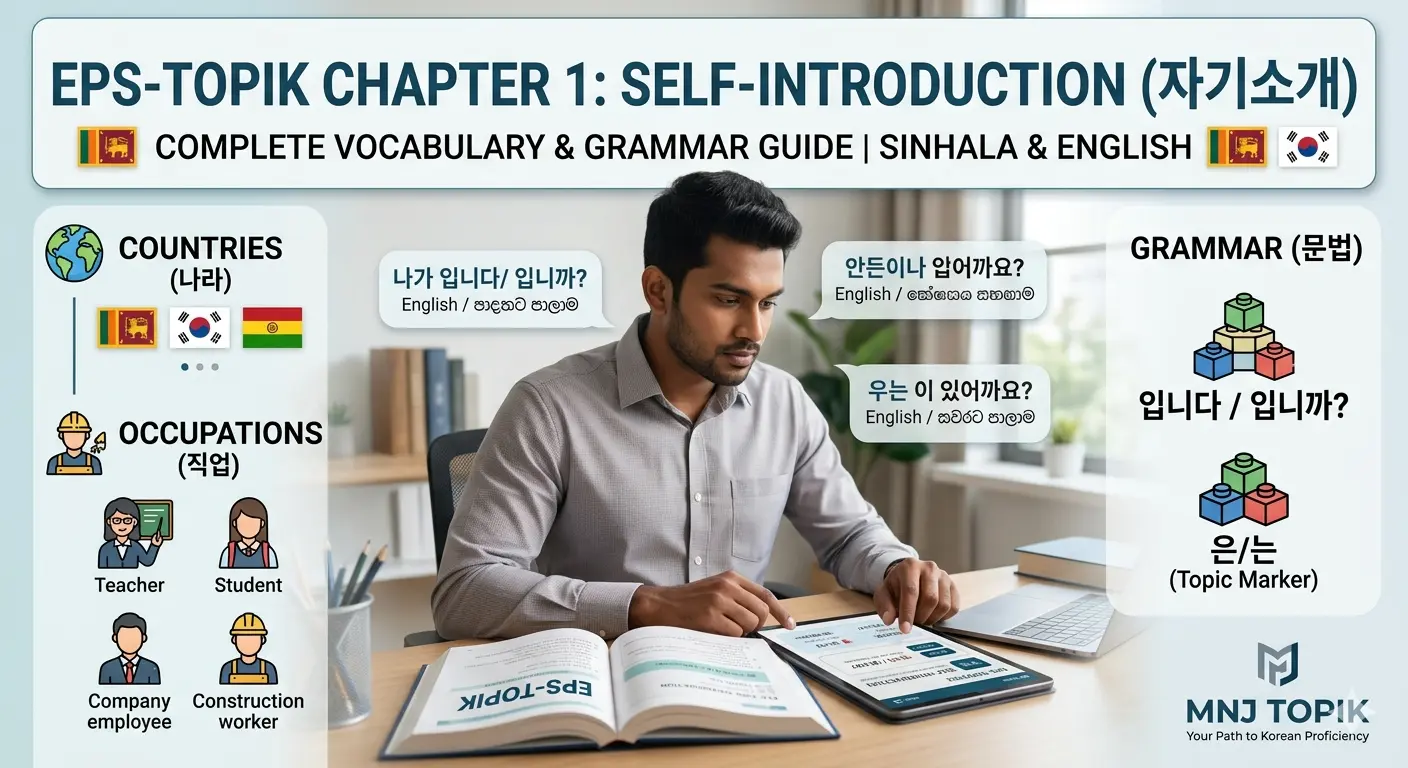 EPS-TOPIK Chapter 1.1: 자기소개 (Self-Introduction) — Complete Vocabulary & Grammar Guide | Sinhala & English